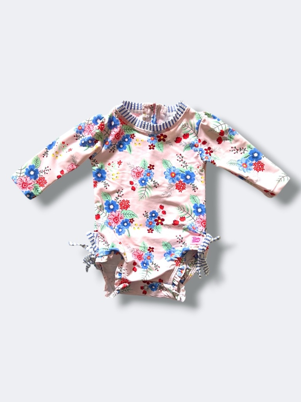 RuffleButts Rash Guard Swimsuit Girl 3-6M Pink Floral UPF50 One Piece - Picture 6 of 13